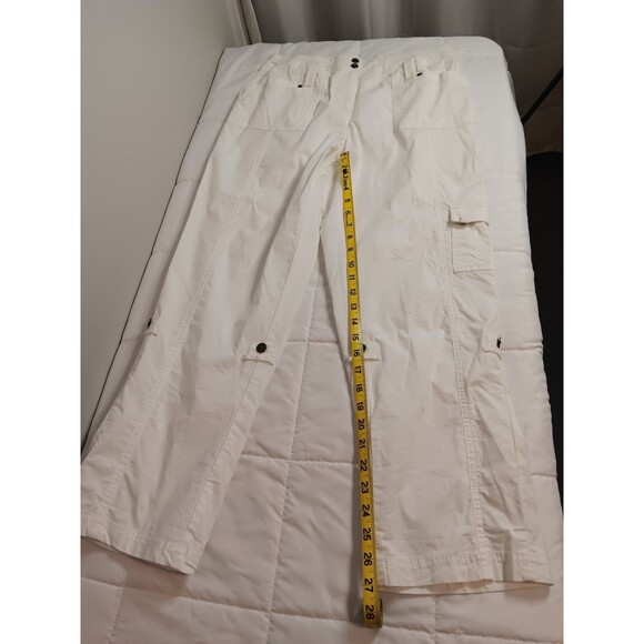 Laura Ashley White Cargo Pants Sz 10 Petite Roll Tab Legs - Picture 6 of 9
